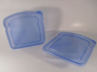 set of 2 blue lid sandwich containers lunch boxes new