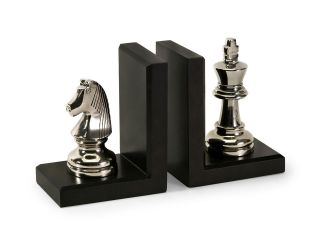 Regal King & Knight Chess Players Silver & Ebony Bookends Checkmate 