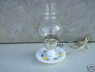   hand painted milk glass hurricane lamp electric returns accepted