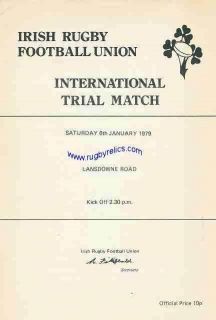   RUGBY INTERNATIONAL TRIAL PROGRAMME 6 Jan 1979 at Lansdowne Rd, Dublin