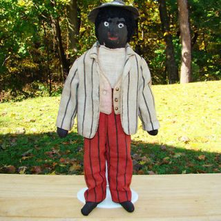   Americana Folk Art Black Cloth Rag Doll Male Original Clothing 14i