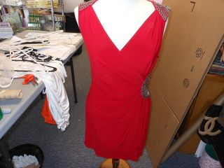   of Hollywood Mini Dress Size L RED Beaded 95% Polyester 5% Spandex