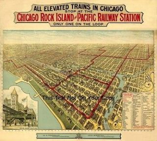 chicago rock panoramic 3 old antique colour color maps from