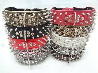 Spiked Studded Dog Collars Leather For Large Dog Pit Bull Terrier 