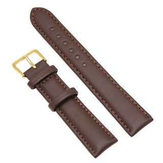 Smooth Matt Gold Buckle Leather Watch Band Wristwatch Strap Brown 18 