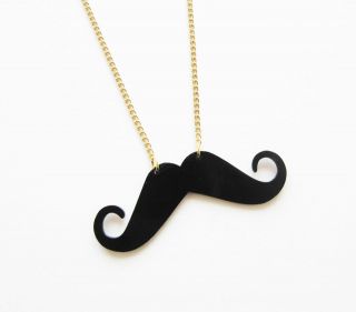 kitsch small curly moustache necklace hand made uk seller fast