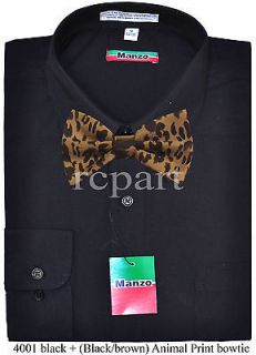New black mens shirt with brown leopard animal print bowtie 16.5 32 