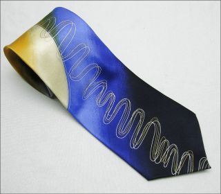 Lewis Robert Taliver SQUIGGLES TIE 100% Silk Necktie HAND SEWN Blue 