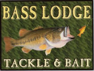 bass lodge tackle bait fishing wood sign fish decor expedited