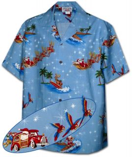 Hawaiian Santa Christmas Shirts 442 3723 Blue NEW Made in Hawaii, Free 