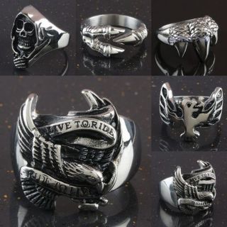   Punk Mens Hawk Eagle Skull Head Dove Stainless Steel Finger Ring Gifts