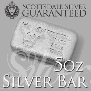 oz Hand Poured Scottsdale Silver Bar   Five Troy oz .999 Silver 