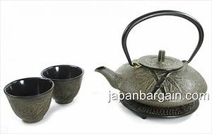 Japanese Cast Iron Tea Set Teapot Bamboo Earth Color #TS7 06E J2086