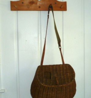 VITAGE BASKET WOVEN CREEL   PREDATES ANY OTHER WITH LEATHER CLASP