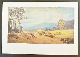 Vintage Hans Heysen Oil Painting Print DROVING SHEEP Landscape Scene