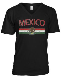 Distressed Mexico Flag Stripe Mexican Pride Olympics Mens V Neck T 