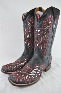 LUCCHESE RESISTOL RANCH BLACK RED CRACKLE CALF LEATHER BOOTS M4068