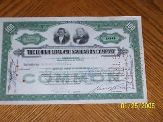 Lehigh Coal&Navigatio​n Co Stock Certificate.Gr​een.1940
