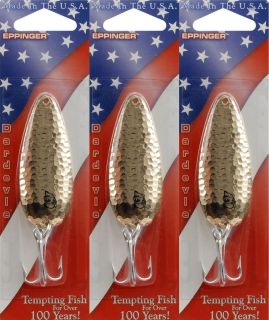 Three Eppinger Dardevle Hammered Brass 3/4oz 163 Spoon Fishing Lures
