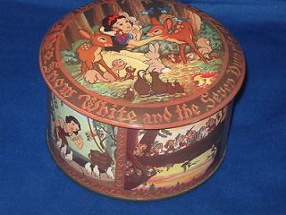 Walt Disney Vintage SNOW WHITE round tin container Made in England w 