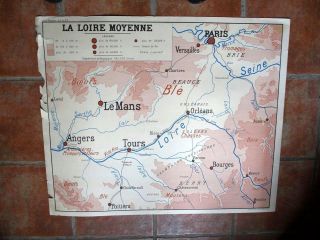 French vintage school poster map France paris loire two sided