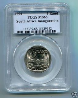 pcgs ms 65 south africa mandela inauguration19 94 r5 coin