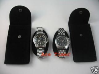 Pack of 2 Black Velvet Watch Pouch w/ Divider Fit Rolex & Others 