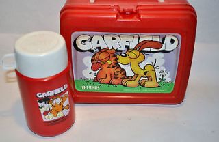 Vintage LUNCHBOX Garfield plastic. Lunch Box with Thermos #2