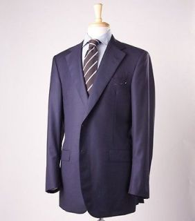   OXXFORD 1220 Handmade Solid Navy Blue Wool Suit Slim 46 R Side Vents
