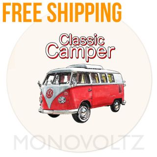 Love Camper Van Vintage Style Round Mouse Pad   Red Camper Hippie Van