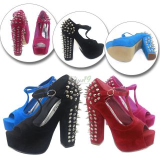   Platform Peep Toe High Thick Heel Studs Spike Sandal Mary Janes Shoes