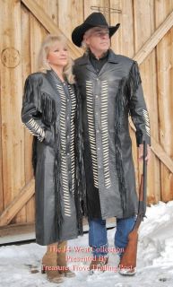 Mens & Womens Matching Fringed Lamb Leather Western Indian Trench Coat 
