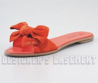PRADA orange Mandarino suede flat Slide Logo BOW FlipFlops sandals NIB 
