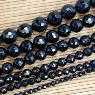 4mm 6mm 8mm 10mm 12mm 14mm 16mm Faceted Black Agate Round Beads 15