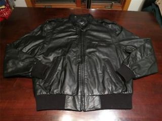 Vtg 80s Members Only Mens Deep Black Leather Cafe Racer Motorcycle 