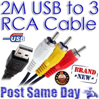   USB A Male to 3 RCA M Phono AV Audio Video A/V TV adapter Lead Cable
