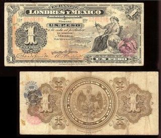 Mexico M 279aBK DF 2​0 Banco de Londres y Mexico 1 Peso A,14.2.1914 