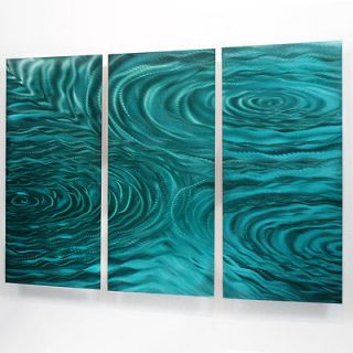 Modern Abstract Painting Metal Wall Art Sculpture Teal Liquid Ambiance 