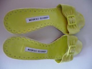 Manolo Blahnik lime green suede 2 inch sandals size 36 buckle front