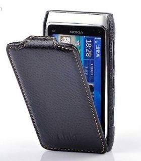 Black Real Genuine Leather Case Cover Pouch For Nokia N8 UU5908