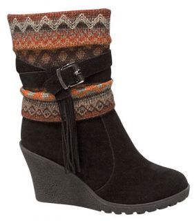 Top Moda Womens Pure 40 Black Wedge Heel Faux Suede Boot with Sweater 