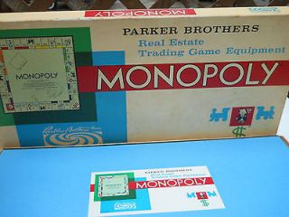 Vintage 1961 Monopoly Parker Bros Board Game Real Estate Trading 