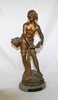   Spelter Statue Sculpture Pecheur Auguste Moreau France 19th Century