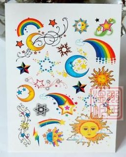 BT0084 Rainbow Sun Moon Star, Temporary Tattoos, Washable & Safe For 