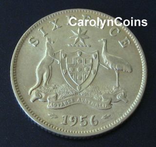   Sixpence Australian Predecimal Silver Coin Elizabeth II Melbourne Mint