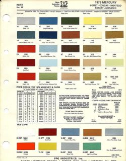 1976 ppg mercury color chip sample chart brochure capri time