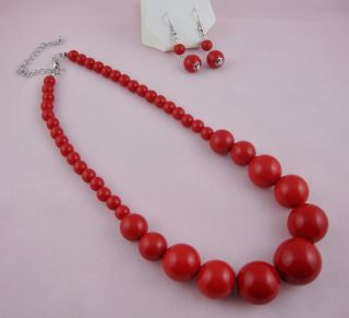 red graduated bead necklace and earrings set from united kingdom
