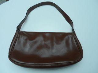 PAOLA DEL LUNGO MADE IN ITALY BROWN LEATHER PURSE BAGUETTE SHOULDER 