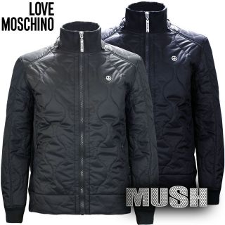 Moschino Mens Quilted Hooded Zip Jacket in Navy Blue or Dark Grey
