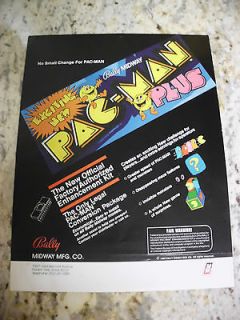 Vintage Original NOS Bally Midway Pac Man Plus Video Arcade Game Flyer